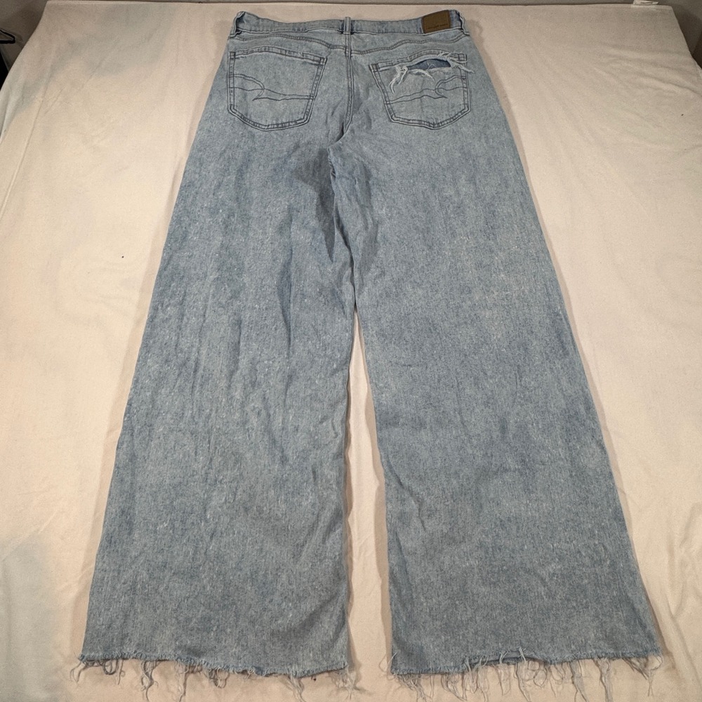 Y2K American Eagle Super High Rise Baggy Wide Leg Jeans Light Wash Size 12 Boho - Picture 7 of 8